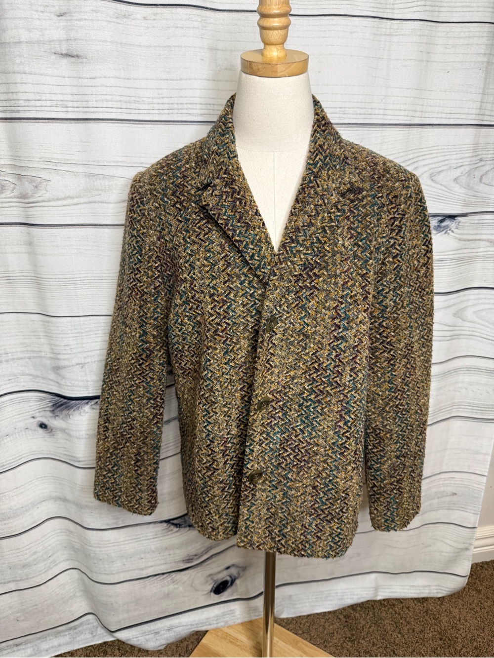 Studio Works Multicolor Tweed Blazer Jacket in Brown and Green Hues
